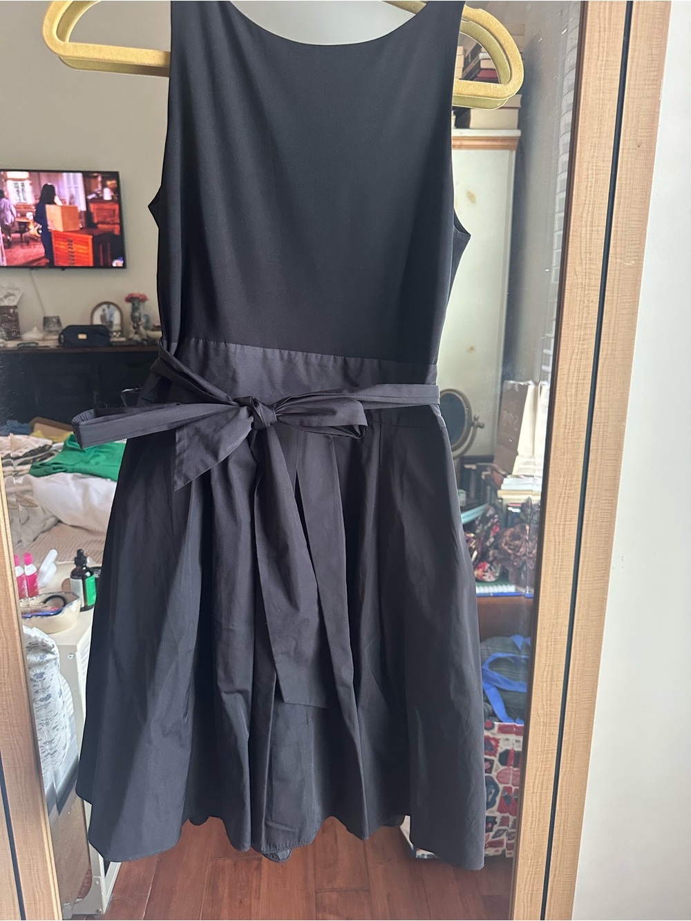 Lauren Ralph Lauren Black Sleeveless Fit-and-Flare Dress with Waist Bow